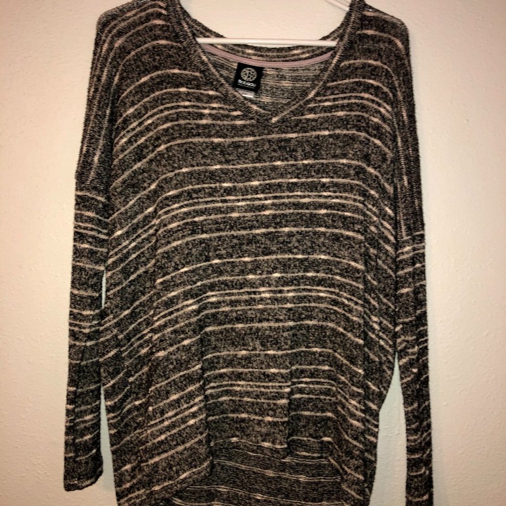 Grey Striped Sweater Top